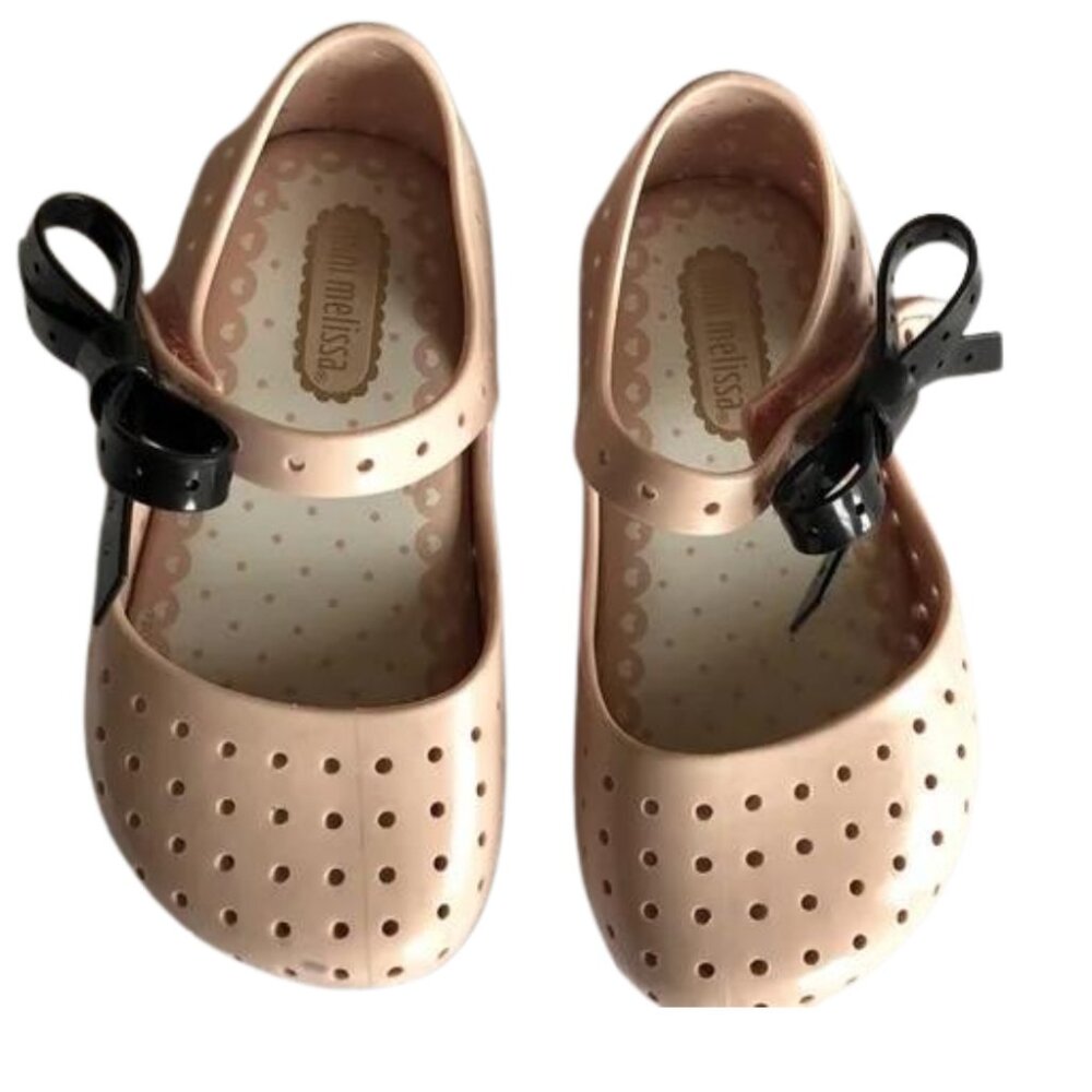 Pink Mini Melissa Breathable Scented Black Bow Velcro Baby Girl Sz 7 Shoes